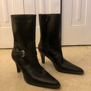 Black Pointy Toe Mid-Calf Boot by Unisa